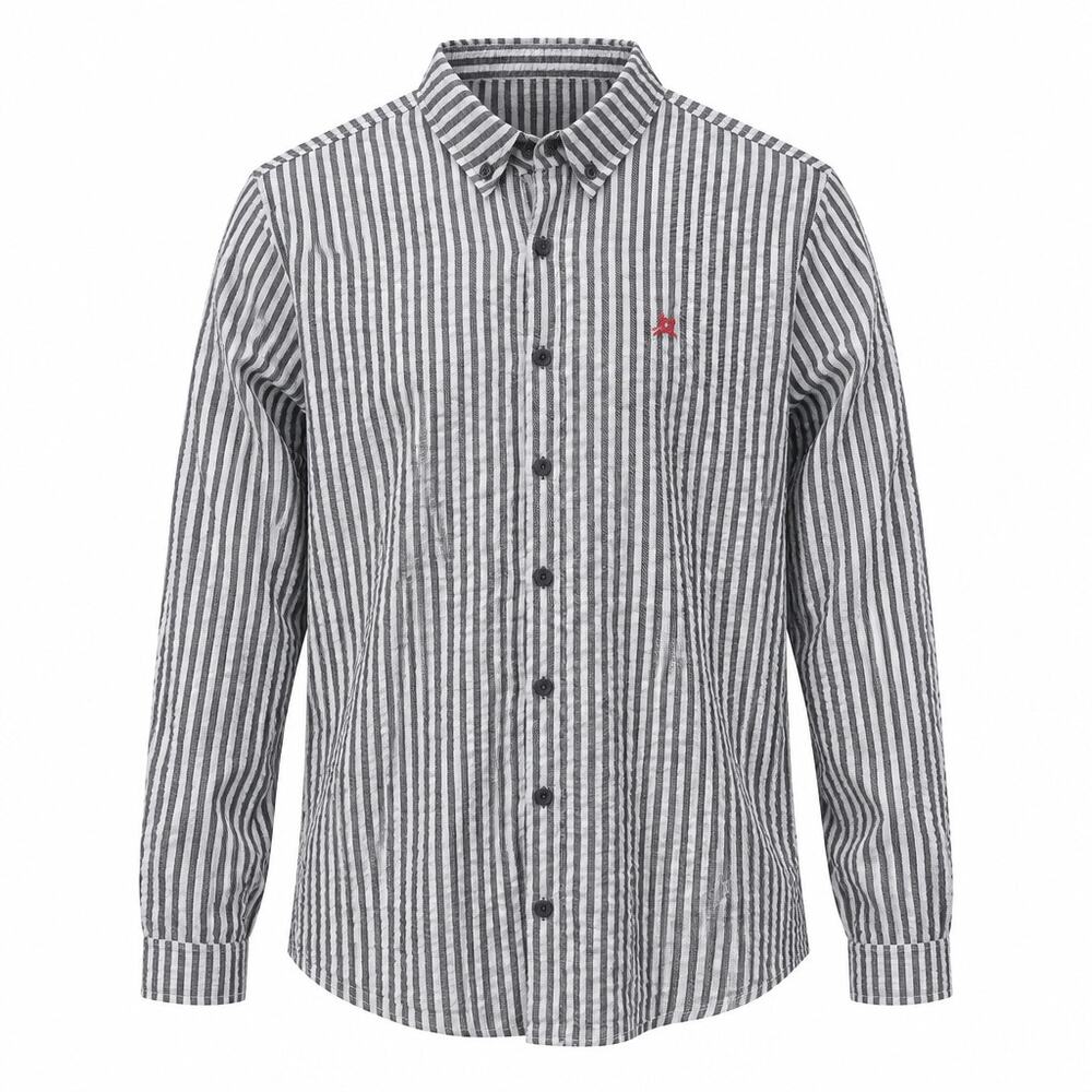Lakai Limited Seersucker Striped Button Down Shirt M Raw Hem Gray White Skate
